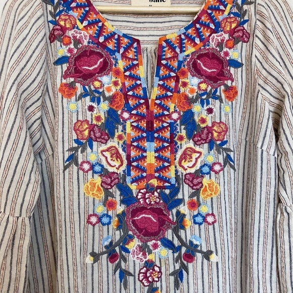 SAVANNAH JANE Embroidered Bell Sleeve Striped Top - Picture 3 of 6